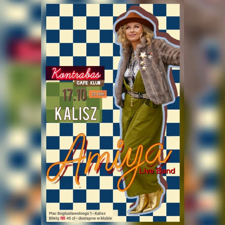Obrazek przedstawia grafikę promocyjną wydarzenia Koncert Amiya w Kaliszu