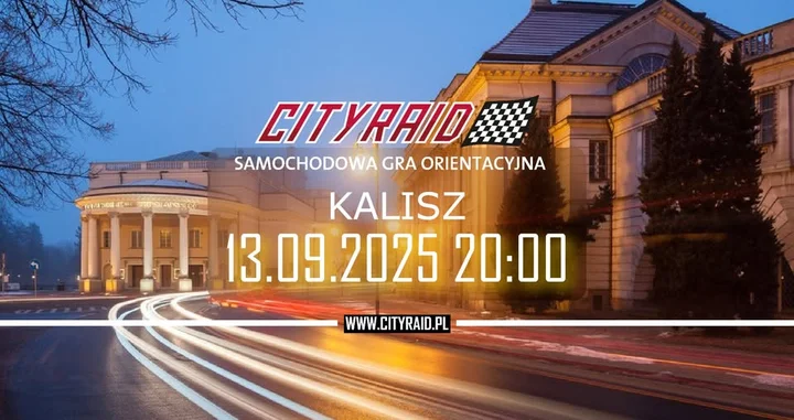 Obrazek przedstawia grafikę promocyjną wydarzenia Samochodowa gra miejska CITYRAID w Kaliszu