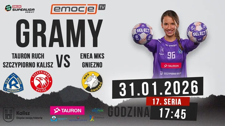 Grafika promocyjna wydarzenia DERBY WIELKOPOLSKI: TAURON Ruch Szczypiorno Kalisz — Enea MKS Gniezno