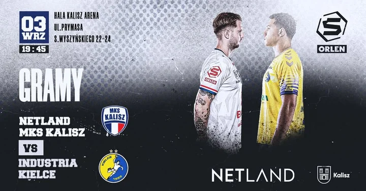 Obrazek przedstawia grafikę promocyjną wydarzenia Mecz NETLAND MKS Kalisz — Industria Kielce w Kalisz Arena