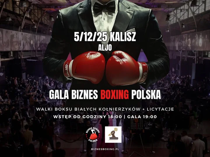 Grafika promocyjna wydarzenia Gala Biznes Boxing Polska — Kalisz (5 grudnia 2025)