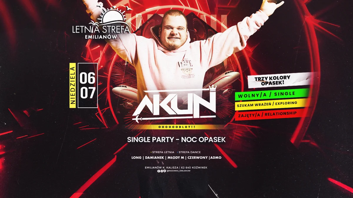 Grafika promocyjna wydarzenia Impreza z DJ Akun i Nocą Opasek w Emilianowie pod Kaliszem