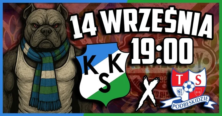 Obrazek przedstawia grafikę promocyjną wydarzenia Mecz piłkarski: KKS Kalisz kontra Podbeskidzie Bielsko-Biała