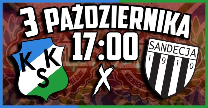 Obrazek przedstawia grafikę promocyjną wydarzenia Mecz KKS Kalisz — Sandecja Nowy Sącz w Kaliszu