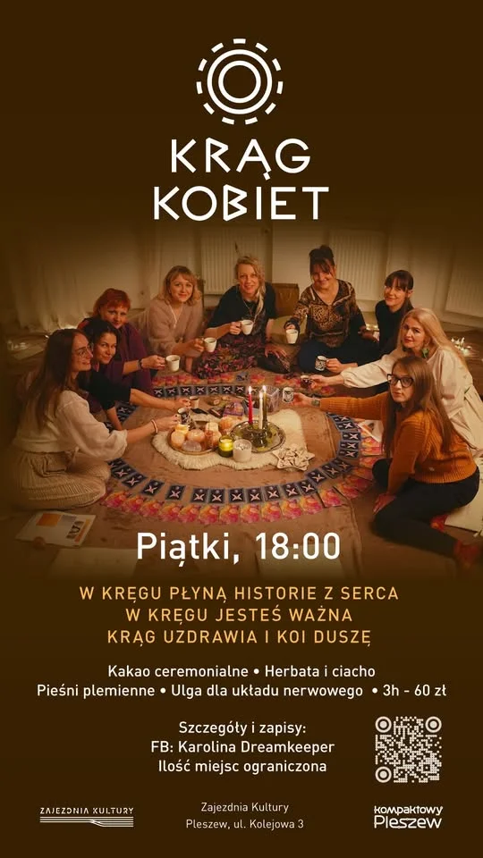 Grafika promocyjna wydarzenia Krąg Kobiet — spotkania w Zajezdni Kultury (Pleszew)