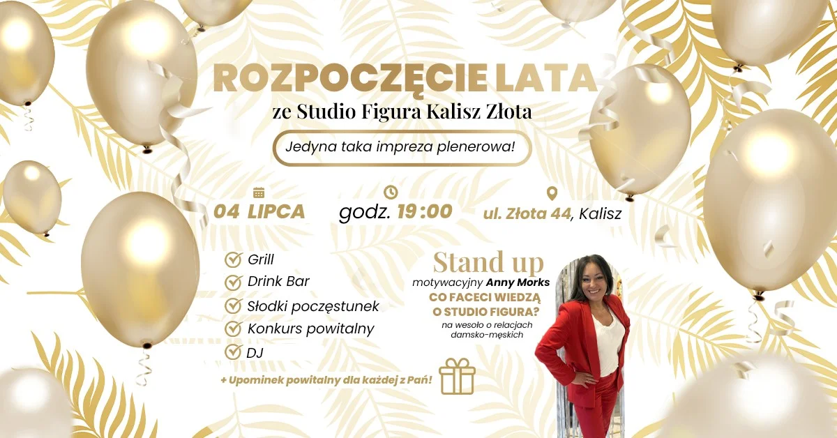 Grafika promocyjna wydarzenia Letnia impreza plenerowa w Studio Figura Kalisz Złota