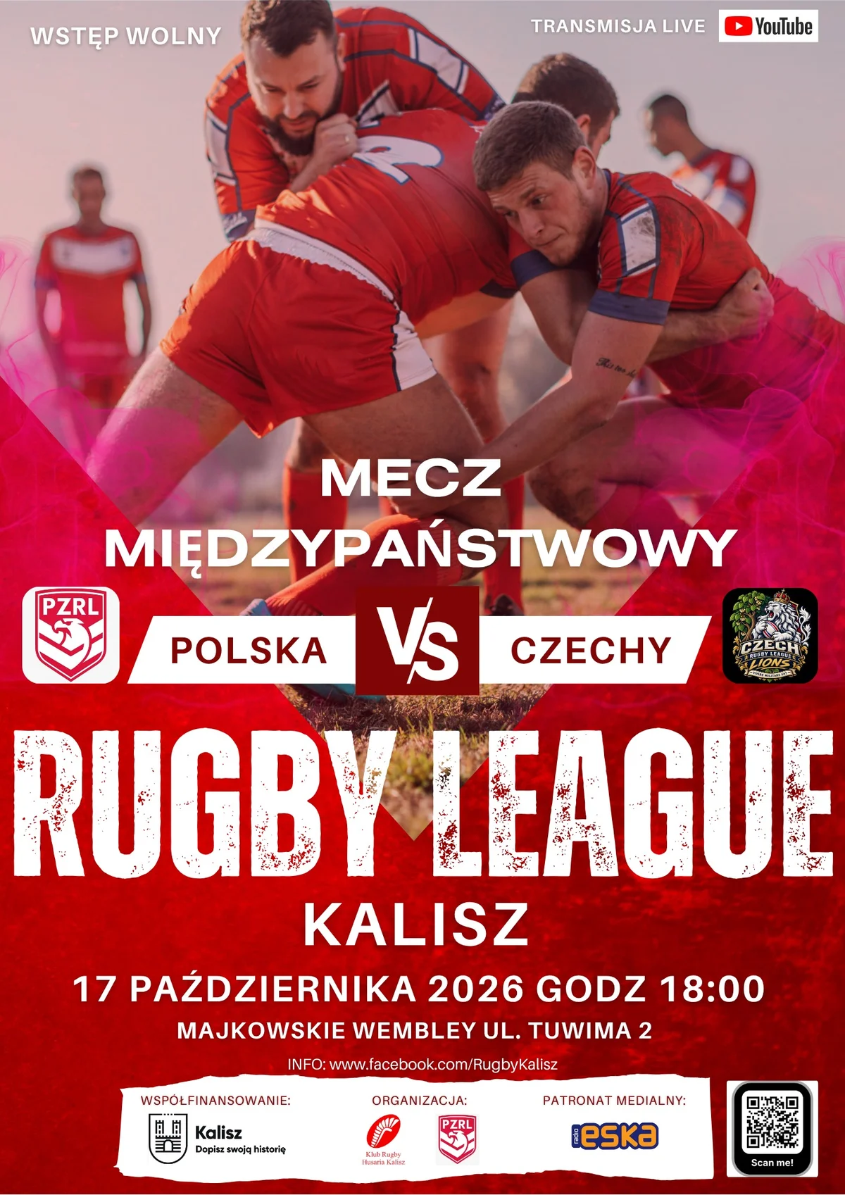 Grafika promocyjna wydarzenia Polska vs. Czechy: rugby XIII w Kaliszu