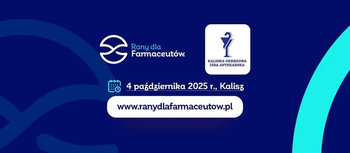 Obrazek przedstawia grafikę promocyjną wydarzenia Konferencja dla farmaceutów o leczeniu ran — Kalisz, 4 października 2025