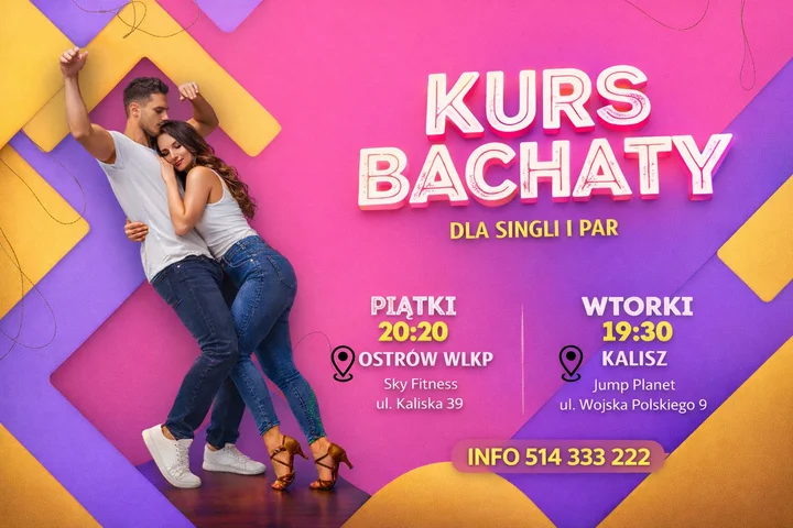 Grafika promocyjna wydarzenia Start kursu Bachaty — Kalisz (27.01) i Ostrów (30.01)
