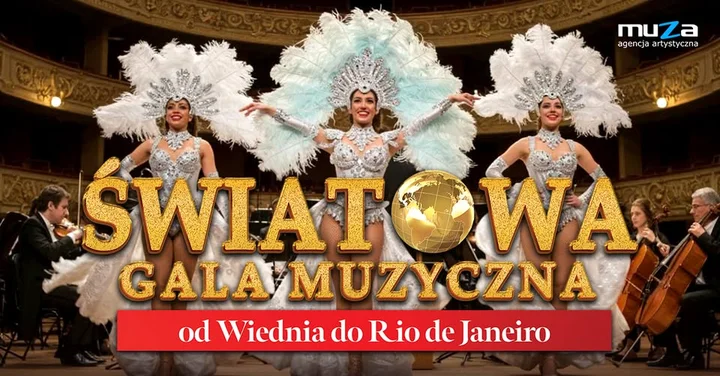 Grafika promocyjna wydarzenia Światowa Gala Muzyczna w Kaliszu — od Wiednia do Rio (7 marca 2026)