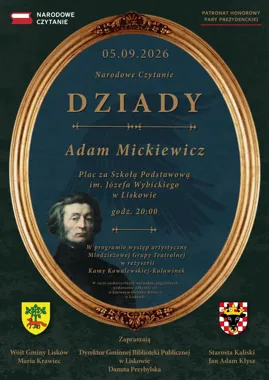 Grafika promocyjna wydarzenia Dziady Adama Mickiewicza – Narodowe Czytanie w Liskowie