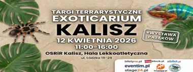 Grafika promocyjna wydarzenia EXOTICARIUM - Kalisz: Targi terrarystyczne i wystawa pająków