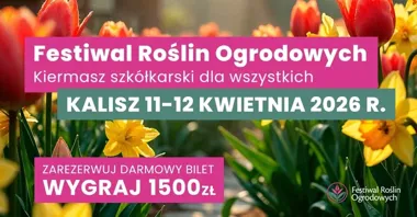 Grafika promocyjna wydarzenia Festiwal Roślin Ogrodowych – Kalisz 2026: kiermasz szkółkarski pod dachem