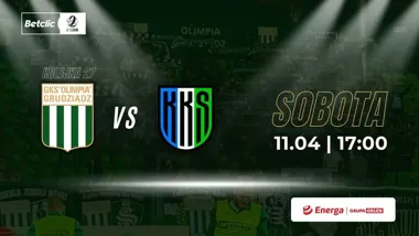 Grafika promocyjna wydarzenia Betclic 2 Liga: Olimpia Grudziądz – KKS Kalisz w Grudziądzu