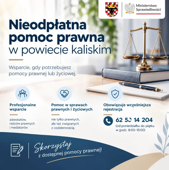 Bezpłatna pomoc prawna w powiecie kaliskim. Trzy punkty i wcześniejsza rejestracja