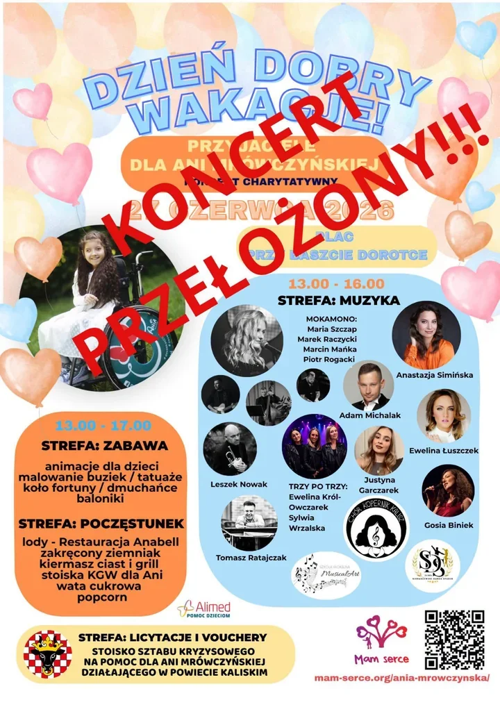 Koncert dla Ani Mrówczyńskiej przełożony. Upał zmienił plany