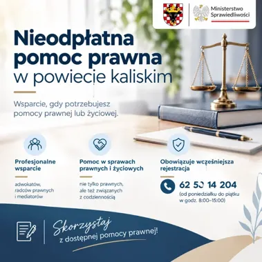 Bezpłatna pomoc prawna w powiecie kaliskim. Trzy punkty i wcześniejsza rejestracja